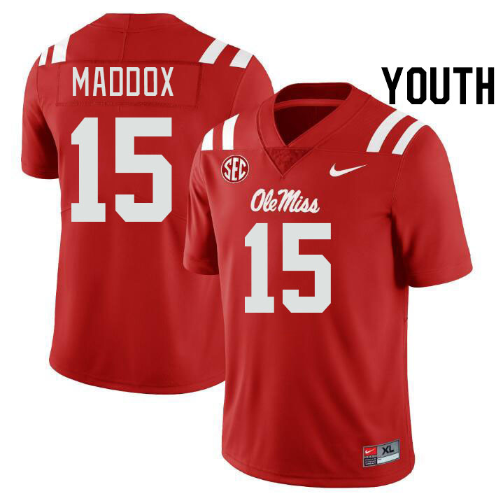 Youth #15 AJ Maddox Ole Miss Rebels College Football Jerseys Stitched-Red